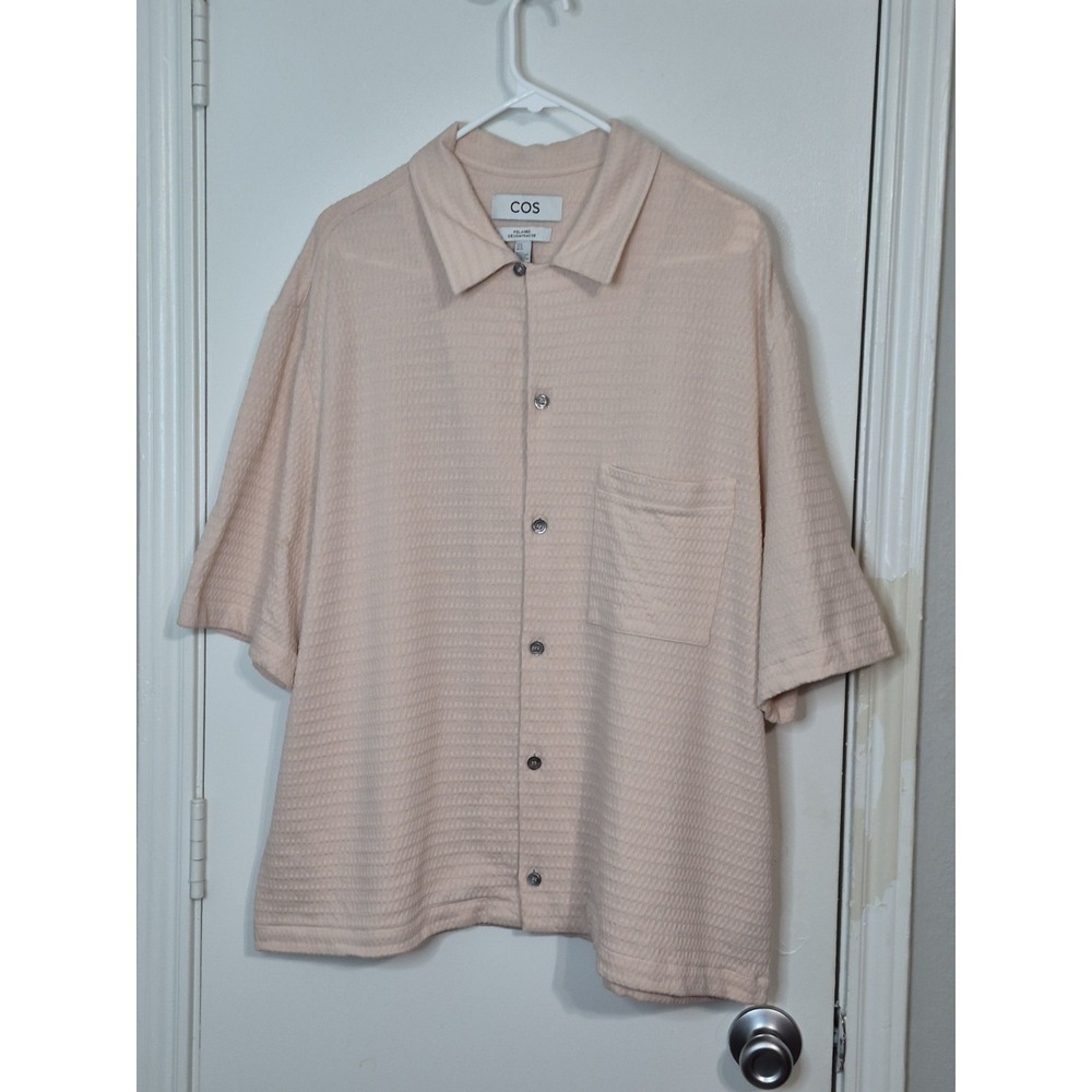 COS Knit Sweater Polo Mens Shirt‎ Pink  Camp Collar Relaxed Fit Button Up Sz XL